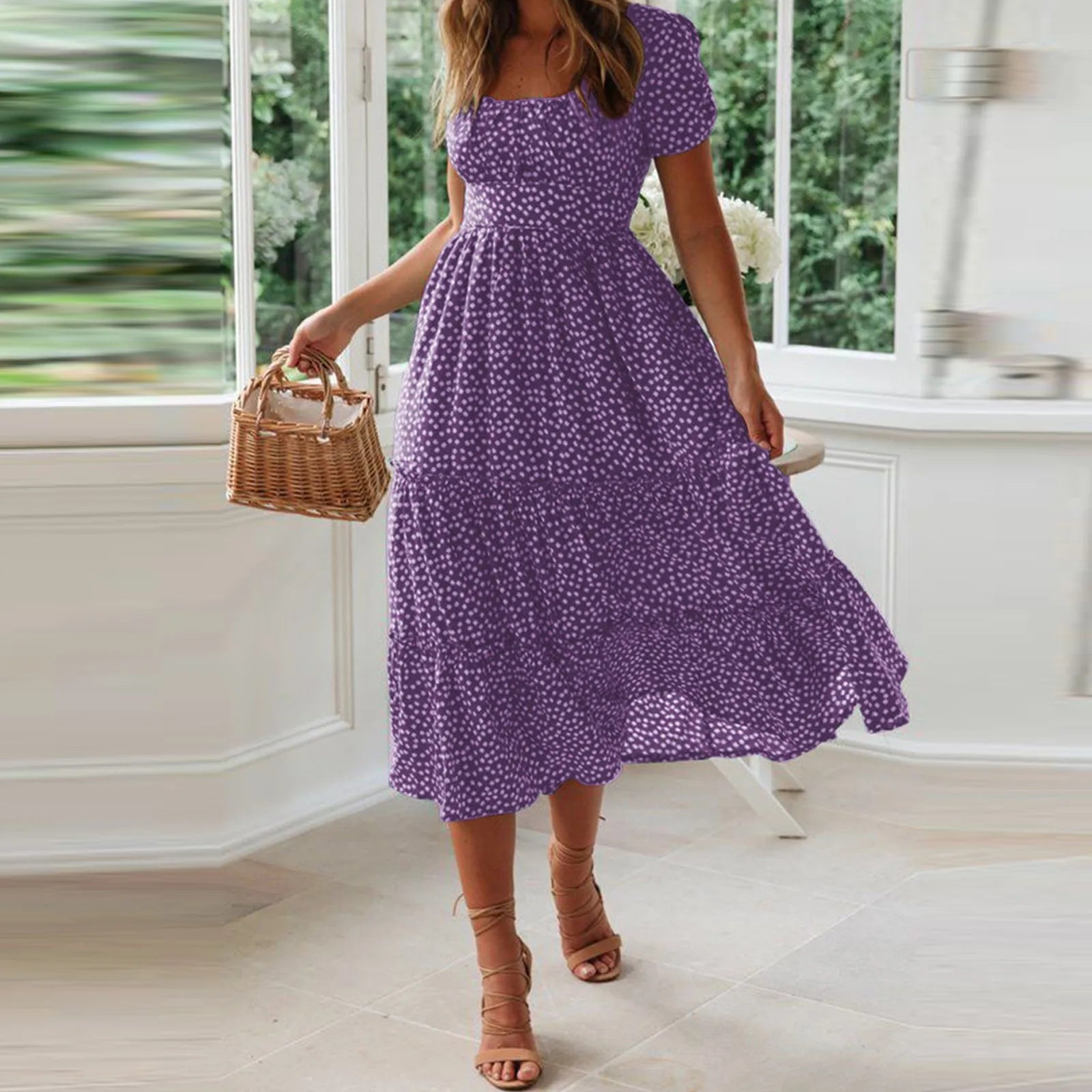 Elegant Floral Print Short Sleeve Flare Dress Women Square Neck Sexy Casual Midi Dresses Vacation Party Night Lady Vestidos Ropa Cozy Spaghetti Strap Midi Dress Elegant Floral Print Short Sleeve Flare Dress Women Square Neck Sexy Casual Midi Dresses Vacation Party Night Lady Vestidos Ropa Cozy Spaghetti Strap Midi Dress