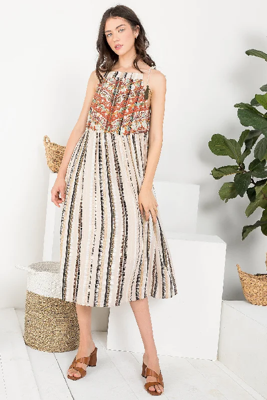 Embroidered Stripe Sleeveless Midi Dress Fashionable Polka Dot Midi Dress