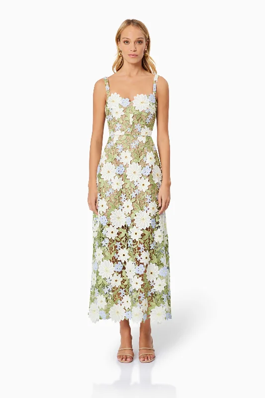 Flora Lace Midi Dress In Green Stylish Cold Shoulder Midi Dress
