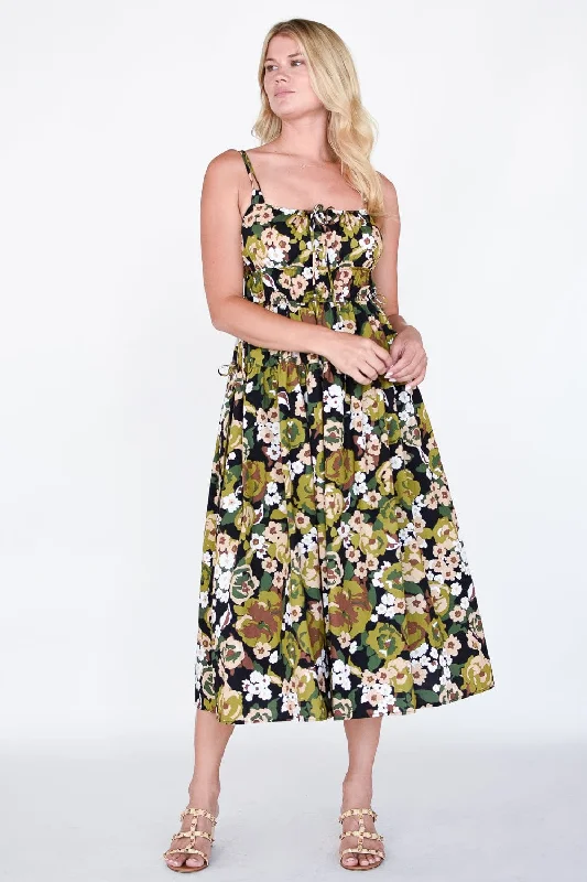 Floral Shirred Midi Dress Stylish Button-Up Midi Dress