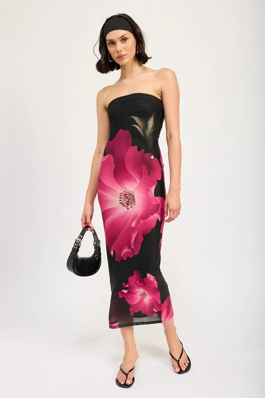 Floral Tube Midi Dress Stylish Color Block Midi Dress