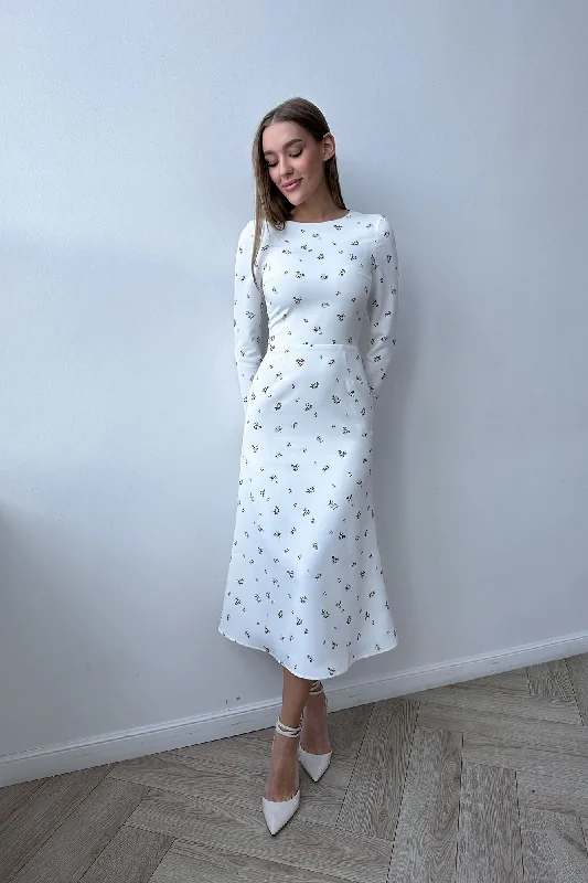 Godet Silhouette Long Sleeve Midi Dress Comfortable Stretch Midi Dress