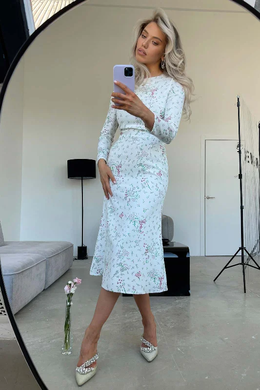 Long Sleeve Midi Dress Trendy Midi Dress with Belt