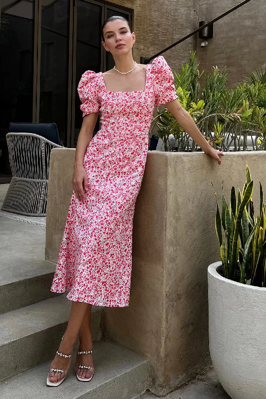 Godet Silhouette Square Neck Midi Dress Comfortable Geometric Print Midi Dress