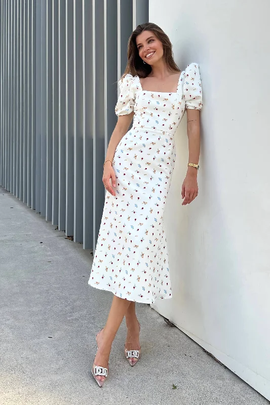 Godet Silhouette Square Neck Midi Dress Fashionable High-Neck Midi Dress