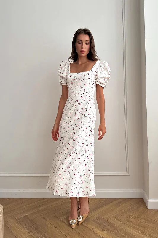 Godet Silhouette Square Neck Midi Dress Trendy Shift Midi Dress