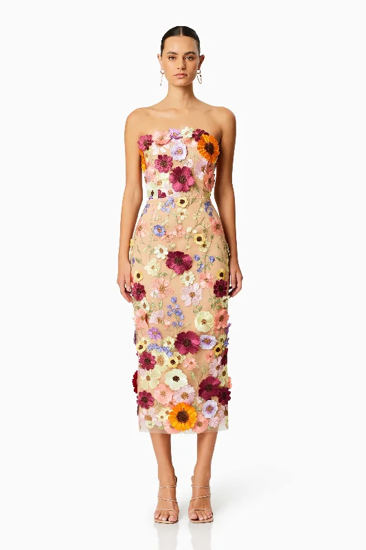 Helena Strapless Midi Dress In Pink Fashionable Off-Shoulder Dress Midi