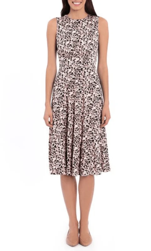 London Times T5758M - Sleeveless Floral Print Midi Dress Cozy Wide Strap Midi Dress