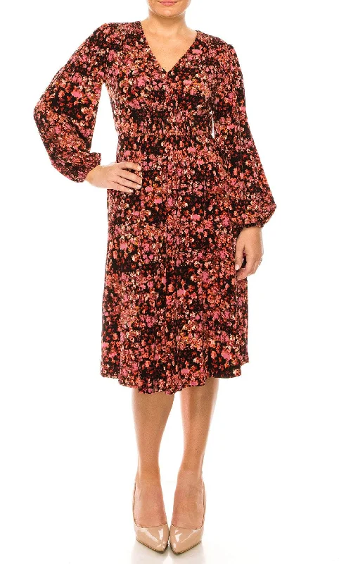 London Times T5953M - Floral Printed Midi Dress Comfortable Knitwear Midi Dress