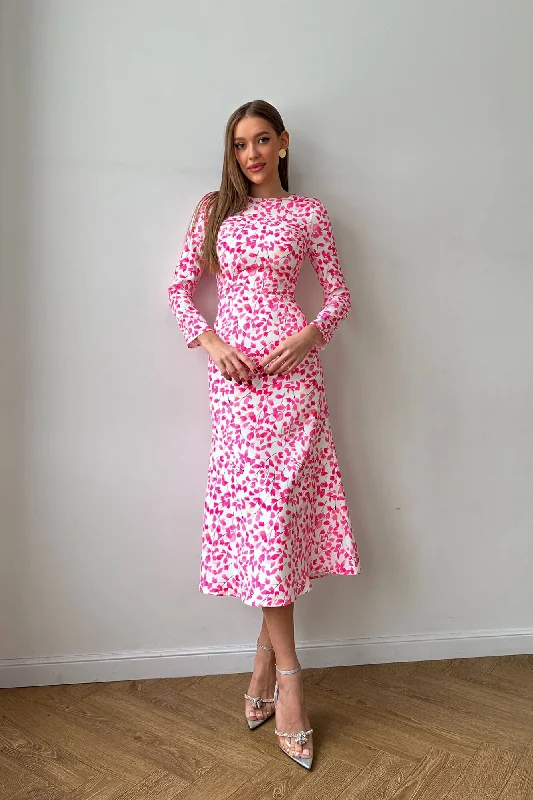 Long Sleeve Printed Midi Dress Trendy Boho Midi Dress