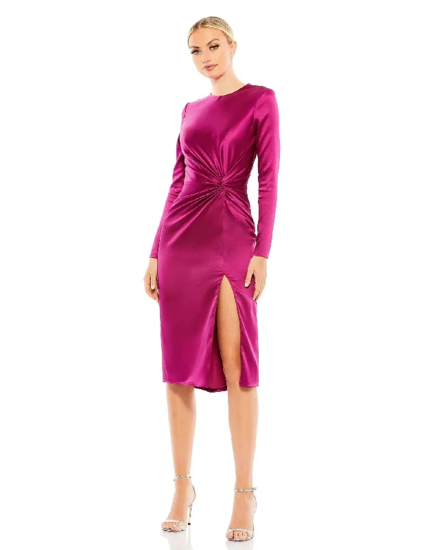 Mac Duggal 26675 Long Sleeve Formal Midi Dress Trendy Square Neck Midi Dress