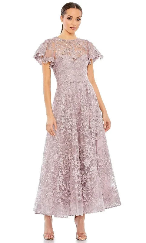 Mac Duggal 50665 - Floral Lace Midi Dress Comfortable Ruched Midi Dress