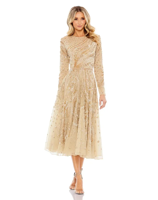 Mac Duggal 5572 Embellished Illusion High Neck Long Sleeve Midi Dress Chic Floral Print Midi Dress Mac Duggal 5572 Embellished Illusion High Neck Long Sleeve Midi Dress Chic Floral Print Midi Dress