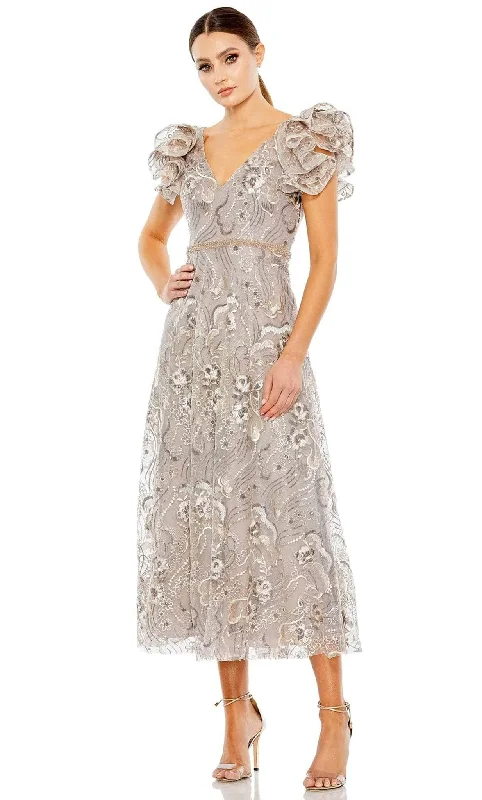 Mac Duggal 68262 - Embroidered Lace A-line Midi Dress Trendy Midi Dress with Belt