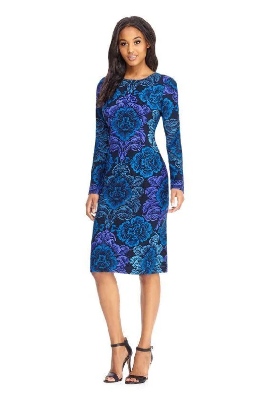 Maggy London - GSF03M Long Sleeve Floral Print Midi Dress - 1 Pc Navy Blue in Size 4 Available Fashionable Wide Leg Midi Dress Maggy London - GSF03M Long Sleeve Floral Print Midi Dress - 1 Pc Navy Blue in Size 4 Available Fashionable Wide Leg Midi Dress