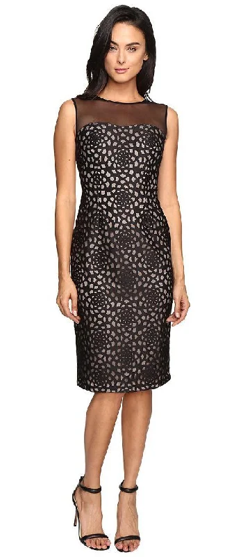Maggy London - Illusion Floral Design Sheath Midi Dress G2721MSC Trendy Ruched Side Midi Dress