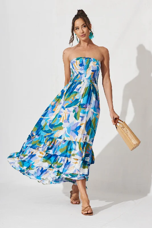 Mastyn Midi Dress In Blue Floral Comfortable Casual Midi Dress