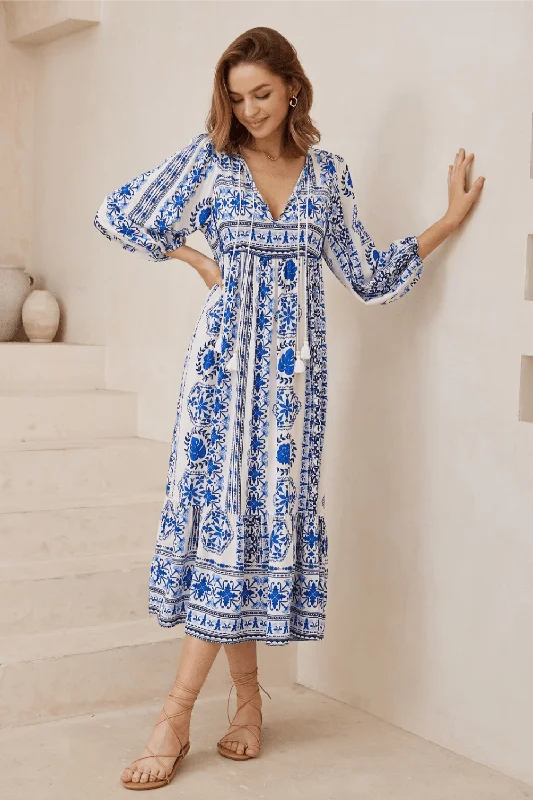 Rayne Boho Midi Dress - Blue Comfortable Knitwear Midi Dress