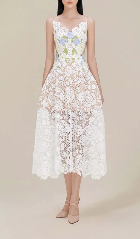 ROSES LACE A-LINE MIDI DRESS IN WHITE Fashionable Pencil Midi Dress