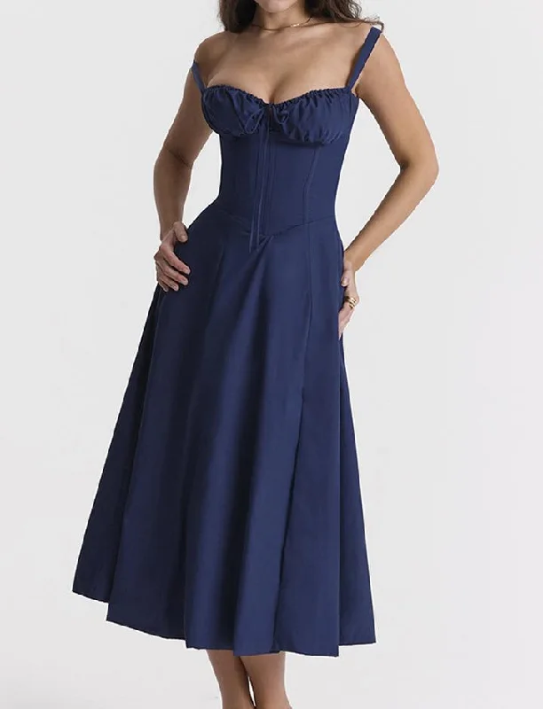 Backless Slim Suspender Dress Holiday Style Floral Slit Midi Dress Comfortable Empire Waist Midi Dress