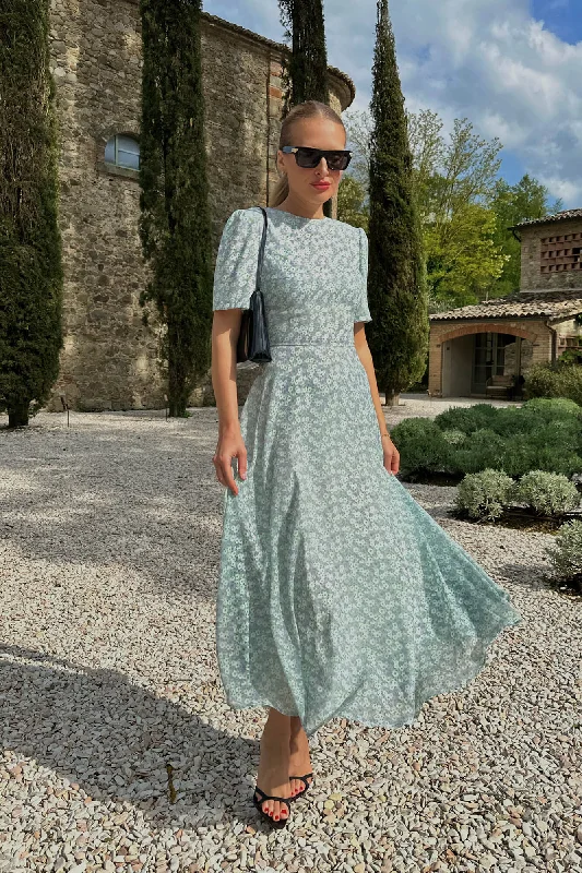 Short Sleeve Floral Midi Dress Trendy Mock Neck Midi Dress