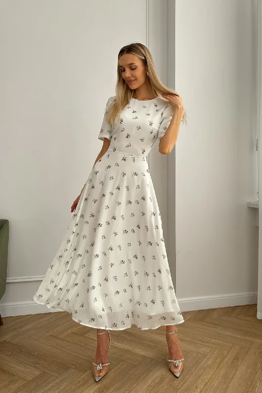 Short Sleeve Floral Midi Dress Trendy Tiered Hem Midi Dress