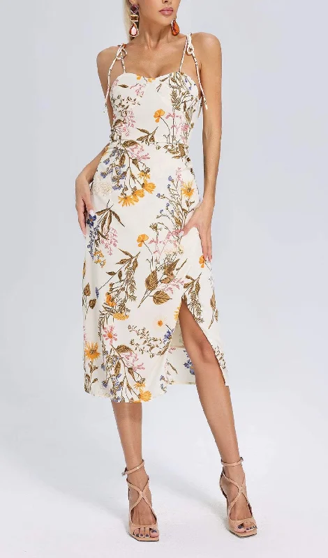 STRAPPY FLORAL PRINTED MIDI DRESS Comfortable Stretch Midi Dress