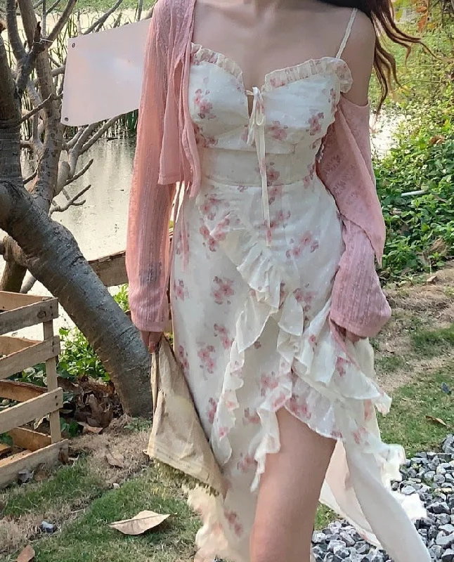 Summer Floral Sleeveless Midi Dresses Women Elegant Designer Sexy Vintage Dress Female Party One Piece Dress Korean Fashion Elegant Satin Button Midi Dress