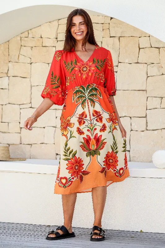 Tropicana Midi Dress - Fire Floral - PREORDER Elegant Floral Midi Dress