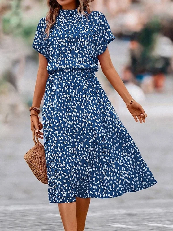 Women's Casual Dress A Line Dress Floral Dress Floral Ditsy Floral Print Crew Neck Midi Dress Fashion Modern Outdoor Date Short Sleeve Loose Fit Black Red Blue Summer Spring S M L XL Fashionable Pleated Midi Dress