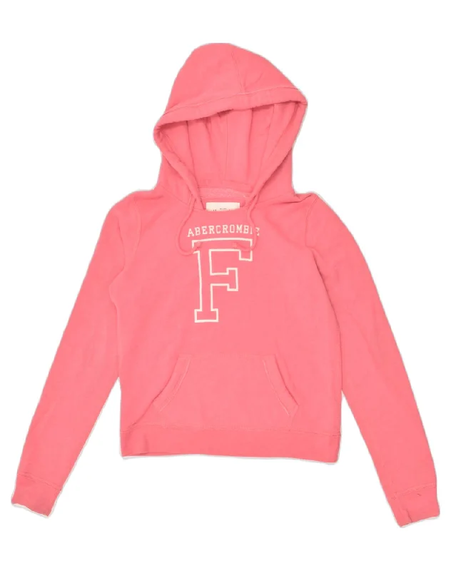 ABERCROMBIE & FITCH Womens Graphic Hoodie Jumper UK 12 Medium Pink Cotton Hoodie with Color Block Contrast Stylish