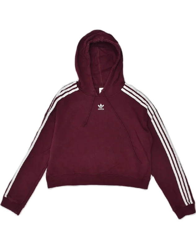 ADIDAS Womens Crop Hoodie Jumper UK 12 Medium  Burgundy Cotton Hoodie with Camouflage Military Edgy