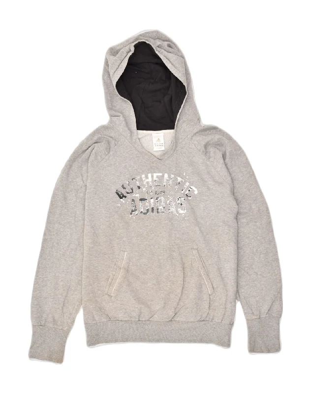 ADIDAS Womens Graphic Hoodie Jumper UK 22 3XL Grey Cotton Hoodie with Button Classic Timeless