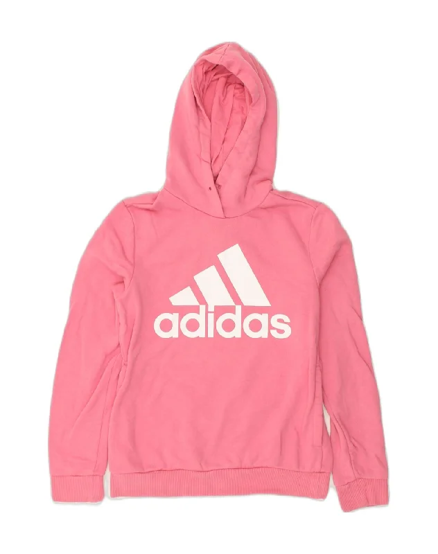 ADIDAS Womens Graphic Hoodie Jumper UK 8/10 Small Pink Cotton Hoodie with Half-Zip Sporty Casual