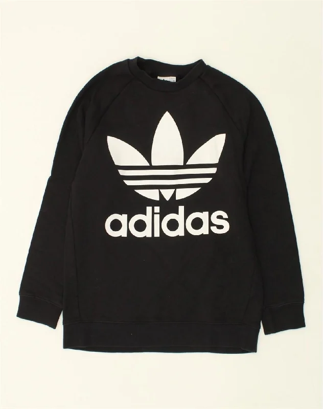 ADIDAS Womens Graphic Sweatshirt Jumper UK 12 Medium Black Polyester Hoodie with Pattern Geometric Abstract