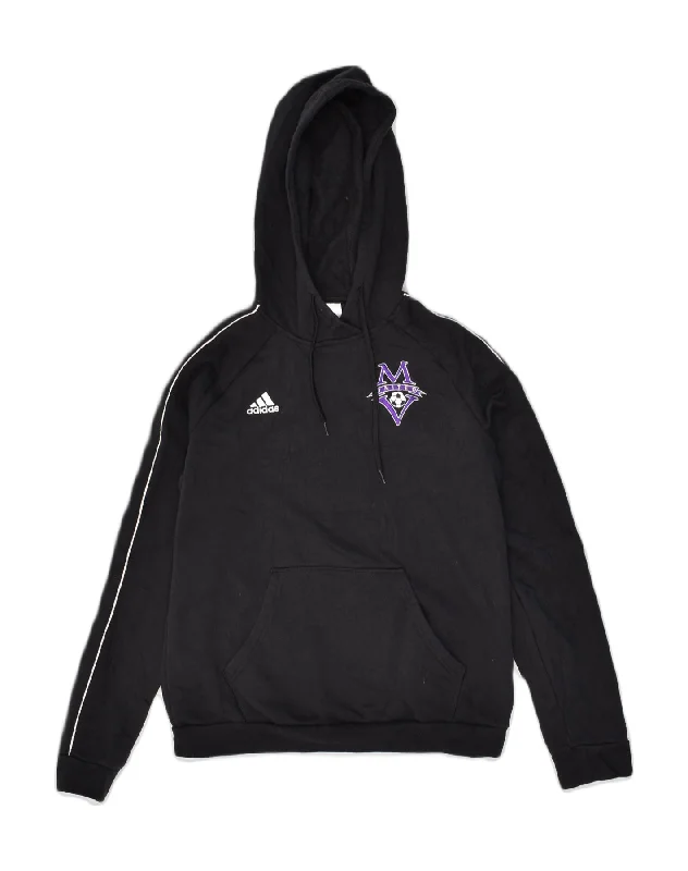 ADIDAS Womens Hoodie Jumper UK 12-14 Medium Black Cotton Hoodie with Tied Waist Feminine Flattering