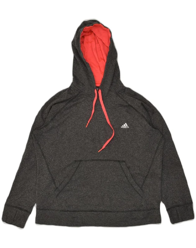 ADIDAS Womens Hoodie Jumper UK 18 XL Grey Polyester Hoodie with Sequins Glamorous Eye-catching