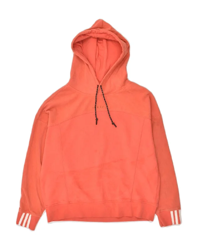 ADIDAS Womens Oversized Graphic Hoodie Jumper UK 10 Small Orange Cotton Hoodie with Turtle Neck Cozy Winter