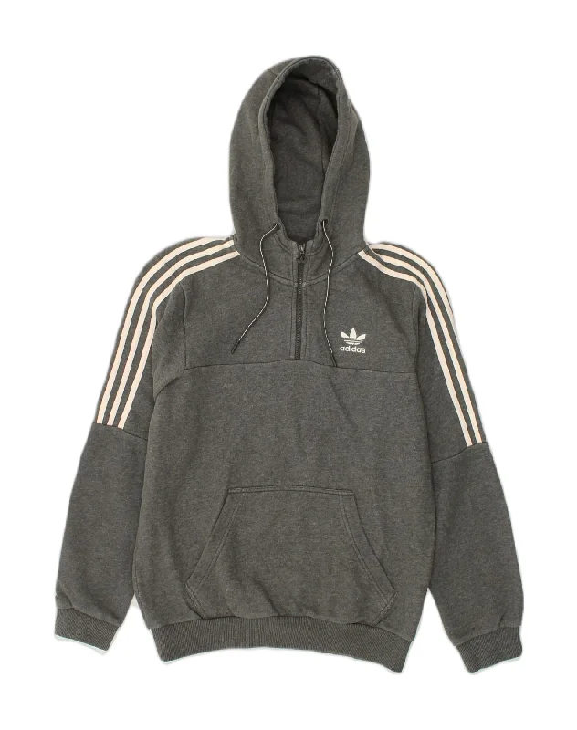 ADIDAS Womens Zip Neck Hoodie Jumper UK 14 Medium Grey Cotton Hoodie with Gradient Ombre Colorful