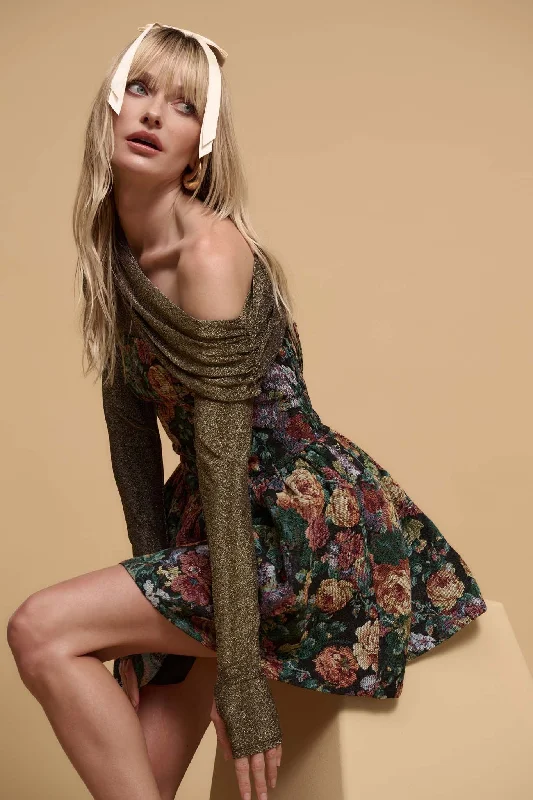 Arras Blooms Floral Tapestry Strapless Mini Dress Comfortable Casual Mini Dress