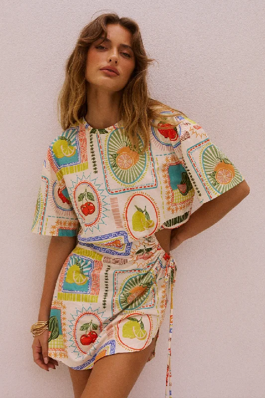 BRIZZIE MINI DRESS - AGATA PRINT Comfortable Off-Shoulder Mini Dress