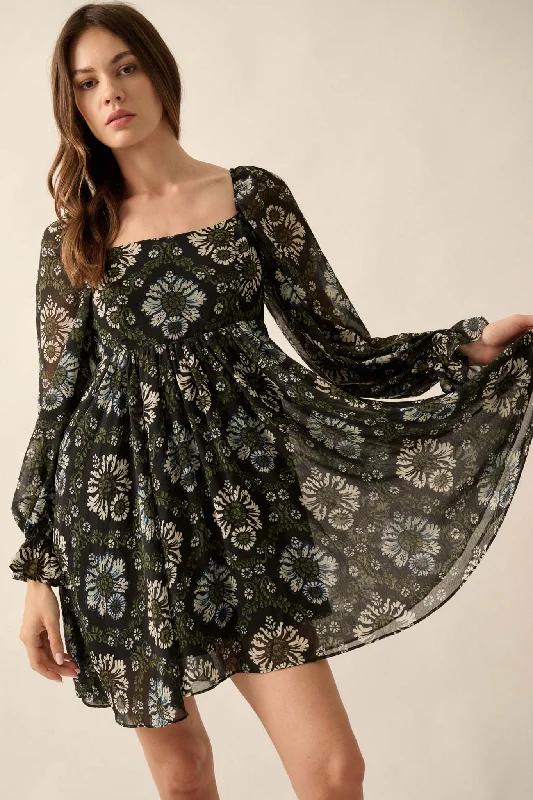 Burst of Beauty Floral Chiffon Babydoll Mini Dress Stylish Sweetheart Mini Dress
