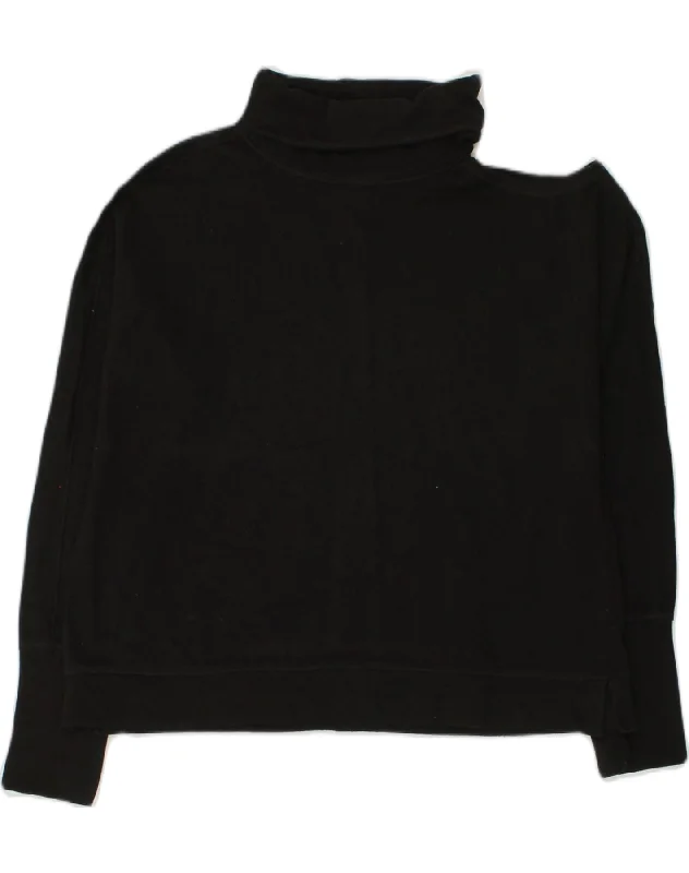 CALVIN KLEIN Womens Roll Neck Sweatshirt Jumper UK 16 Large Black Cotton Hoodie with Puffed Sleeves Voluminous Trendy