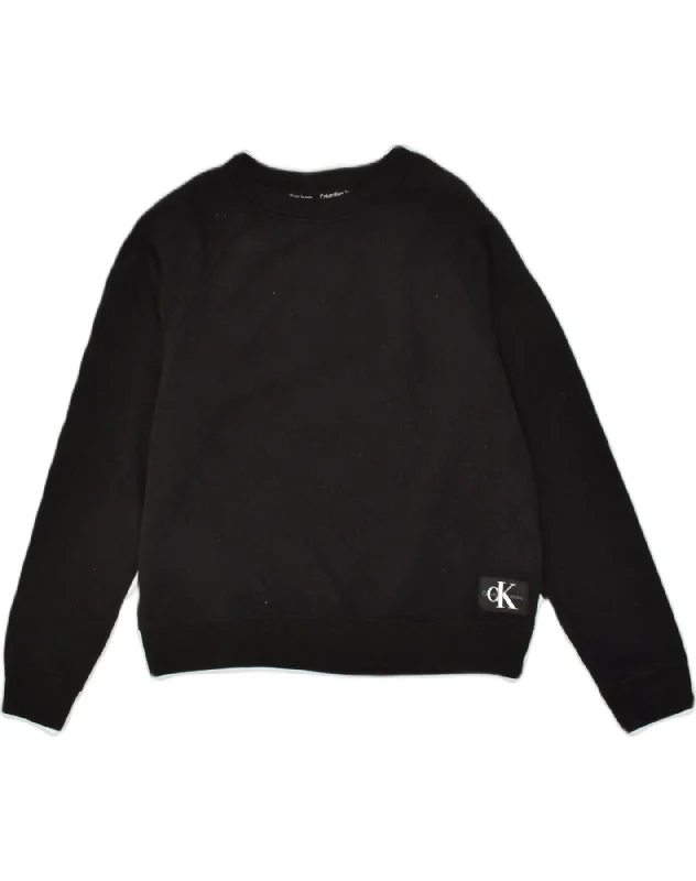 CALVIN KLEIN Womens Sweatshirt Jumper UK 14 Medium Black Cotton Graphic Hoodie Design Print