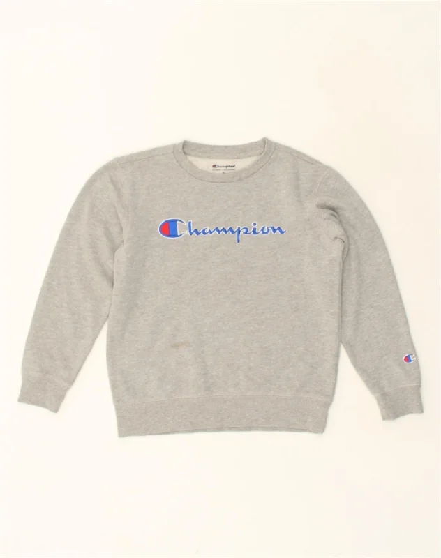 CHAMPION Womens Graphic Sweatshirt Jumper UK 12 Medium Grey Cotton Hoodie with Lining Warm Insulated