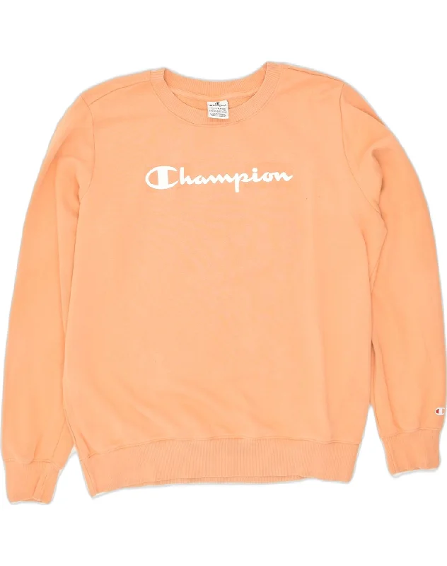 CHAMPION Womens Graphic Sweatshirt Jumper UK 20 2XL Orange Cotton Hoodie Jacket Zipper Layering