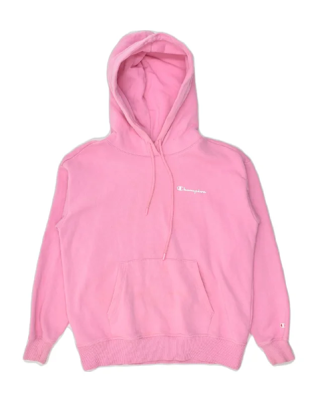 CHAMPION Womens Hoodie Jumper UK 10 Small Pink Cotton Hoodie with Hem Drawcord Adjustable Customizable