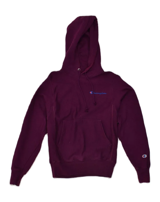 CHAMPION Womens Hoodie Jumper UK 6 XS Purple Cotton Hoodie with Batwing Sleeves Loose Dramatic