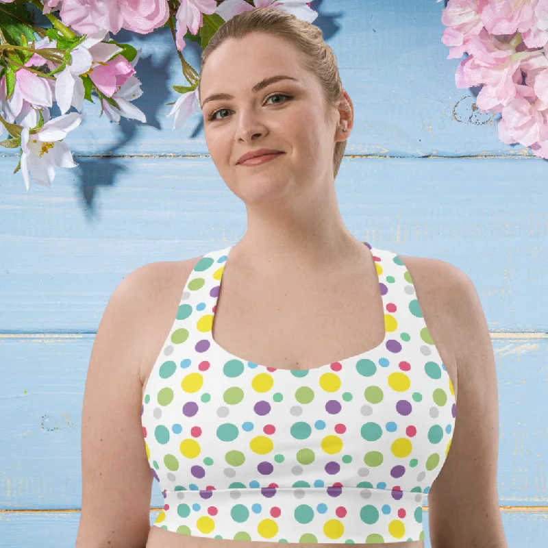 Cheerful Polka Dots Longline Sports Bra | Fitness Bra, lioness-love Comfortable Active Bra Cheerful Polka Dots Longline Sports Bra | Fitness Bra, lioness-love Comfortable Active Bra