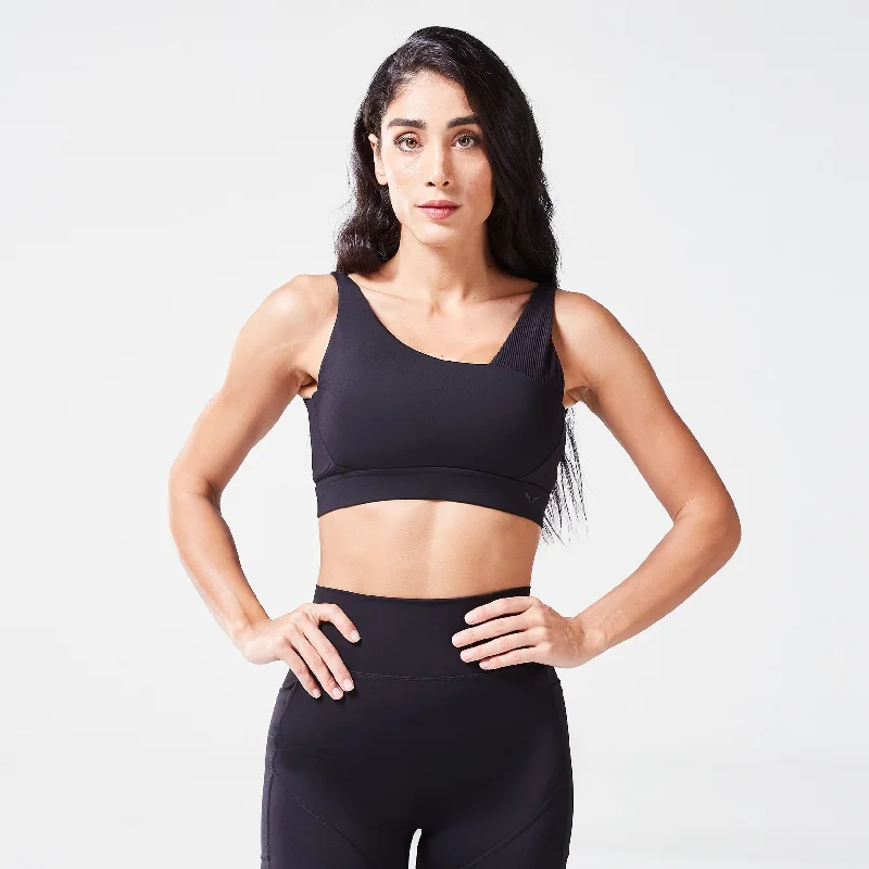 Code Ribbed Asymmetric Bra - Black Lightly Padded Bra